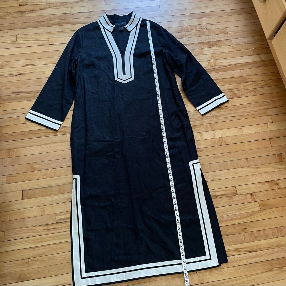 Karen Kane St. Tropez Midi black linen dress with white stripes LARGE - Picture 6 of 8